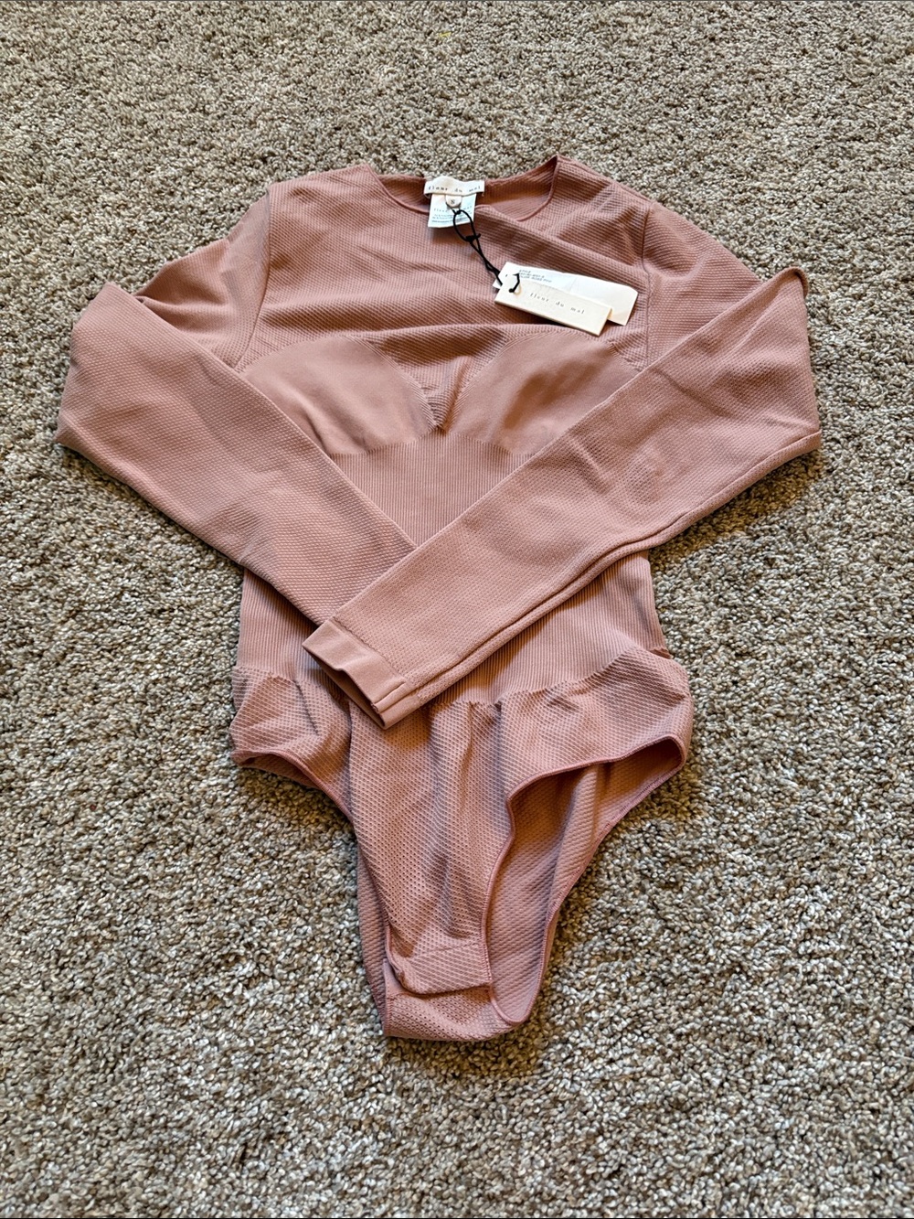 Fleur du Mal Rose-Mauve Textured Long-Sleeve Bodysuit